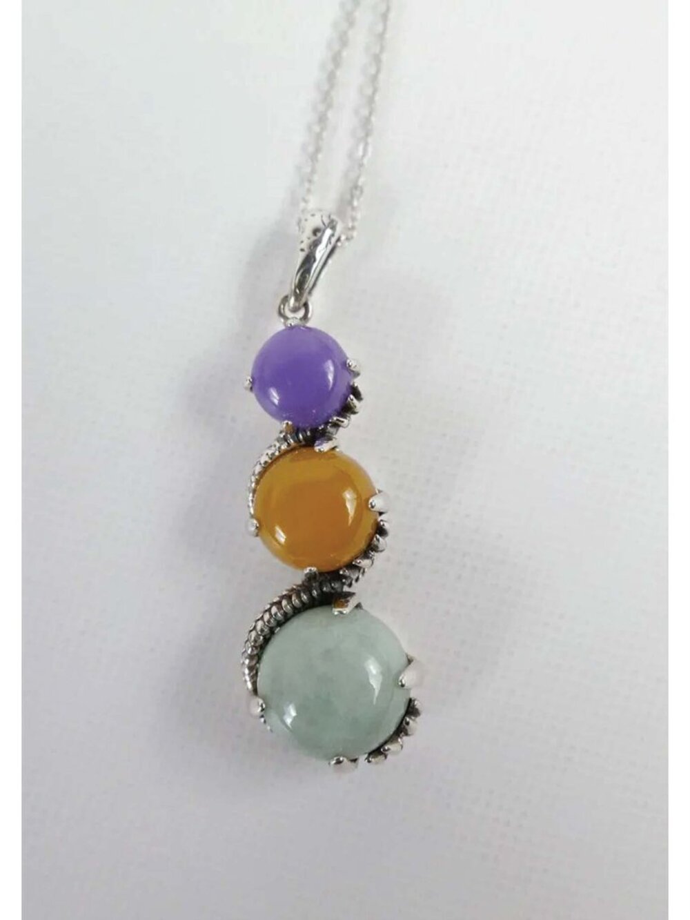 Jade Sterling Silver Tri-color Pendant Chakra 18" Necklace